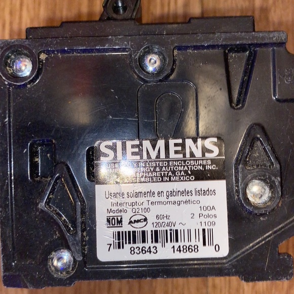Q220 Siemens 100 AMP Double Pole Circuit Breaker 220volt or 110v 14868 used - Picture 3 of 6